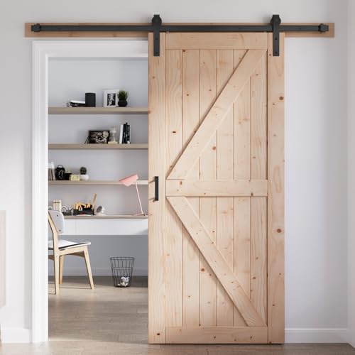 FREDBECK 48in x 80in Sliding Wood Barn Door with 8FT Hardware Kit V8036