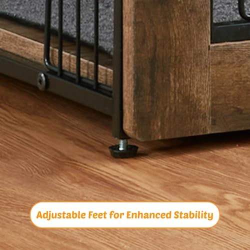 Wooden Dog Crate End Table with Dual Doors, Chew-Proof Design & Cushion, 27 Inch E6718