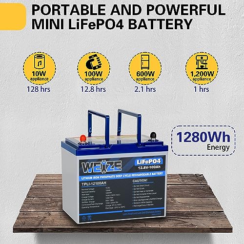 Weize 12V 100Ah LiFePO4 Lithium Battery with Smart BMS D8810