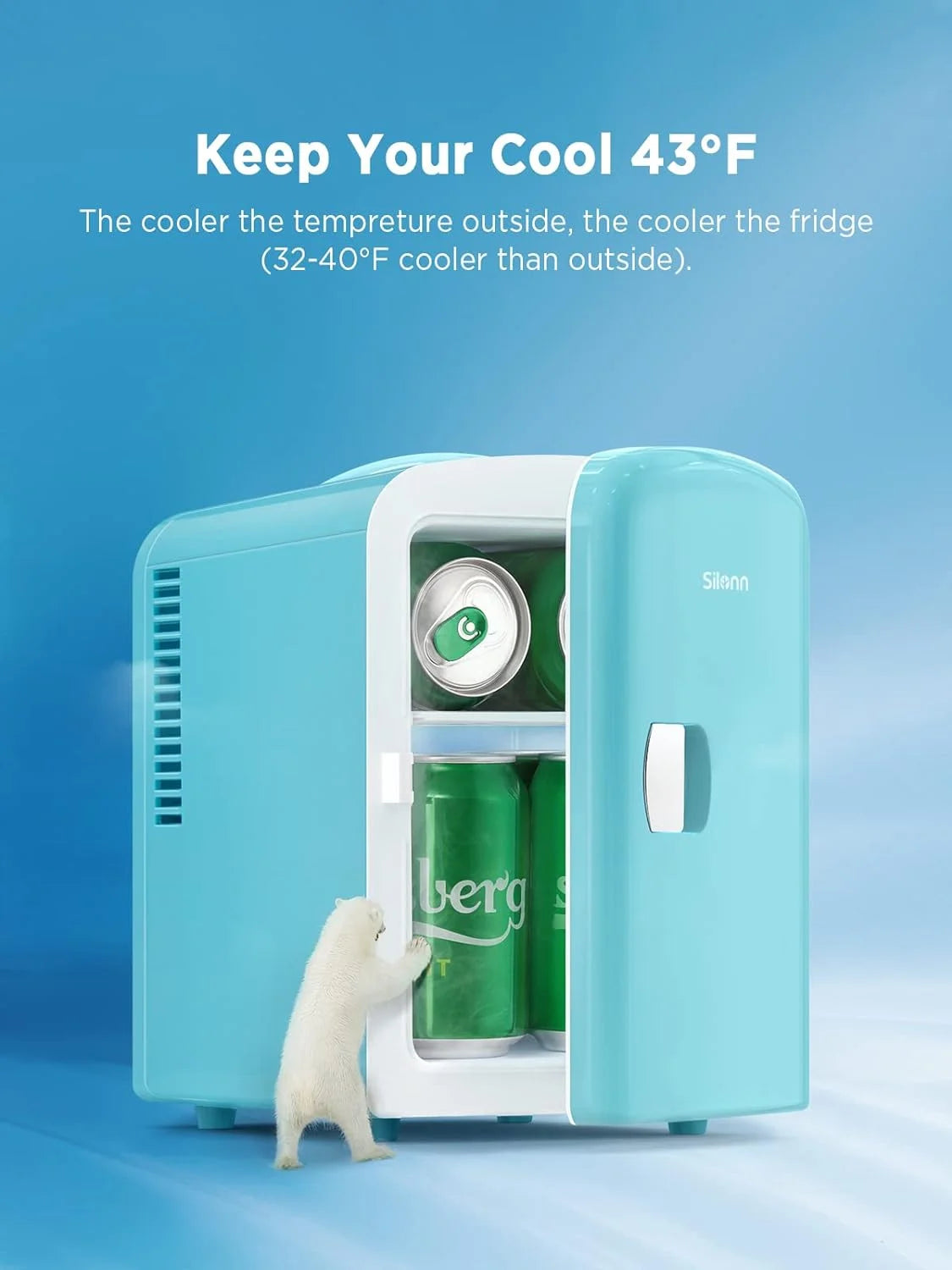 Silonn Mini Fridge, Portable Skin Care Fridge, 4L Cooler and Warmer, Teal U28073