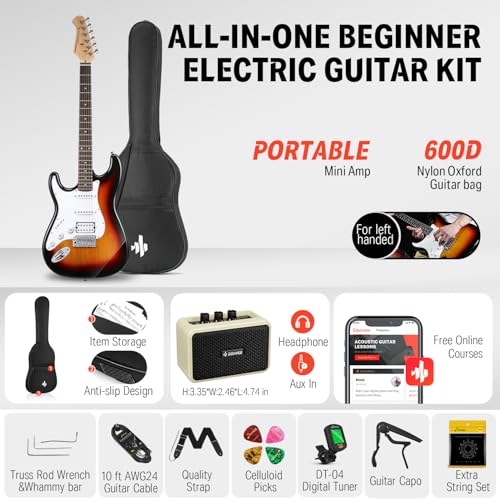 Donner DST-100B 39 Inch Electric Guitar Beginner Kit with Amplifier and Accessories W342
