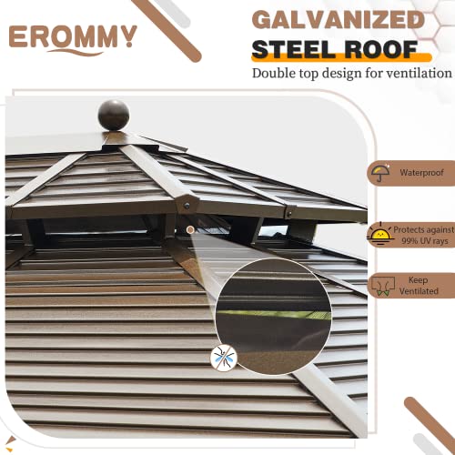 EROMMY 14'x20' Hardtop Gazebo Double Roof Galvanized Steel Outdoor Pavilion G3084