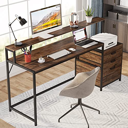 Tribesigns 63 Inch Computer Desk with File Drawer Cabinet, Monitor Stand R256671