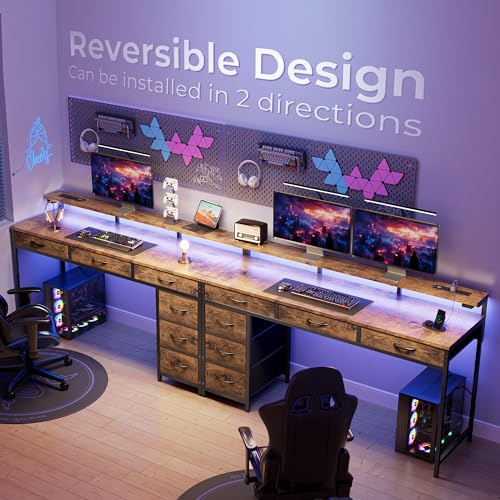 Huuger Gaming Desk with 6 Drawers, LED Lights, 47 Inch, Black N423283