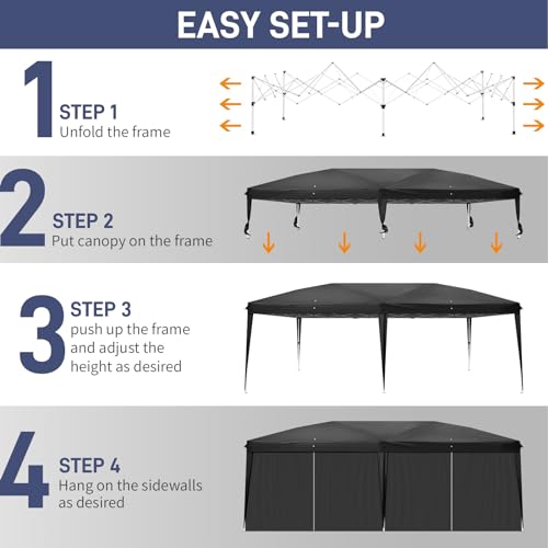 Outvita 10x20ft Pop Up Canopy Tent with 6 SideWalls, Black C203441