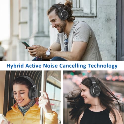 KVIDIO Active Noise Cancelling Headphones Wireless Over Ear with Microphone H467