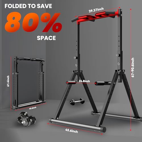 Power Tower Pull Up Dip Station Foldable Adjustable Home Gym Z306594