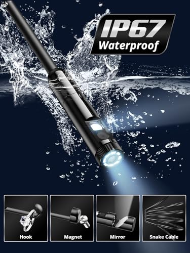 Dual-Lens 1920P HD Endoscope Camera with Light, IP67 Waterproof, 16.4ft for iOS & Android M65854