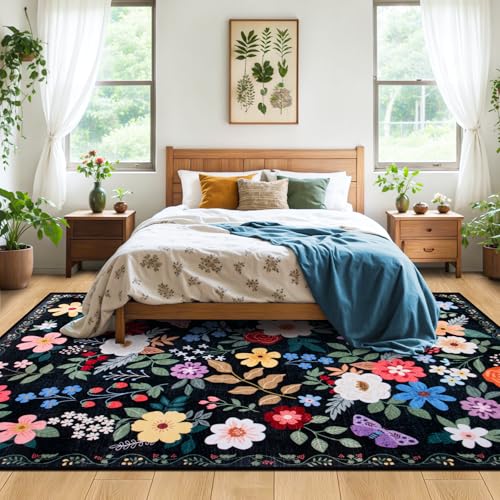 8x10 Floral Washable Area Rug for Living Room, Vintage Soft Non-Slip Carpet Z978379