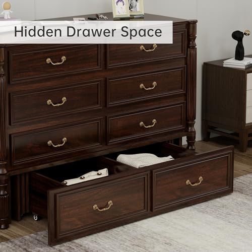 Solid Wood Murphy Bed Cabinet Full with USB Charging Ports and Storage Drawer, Ebony D190415
