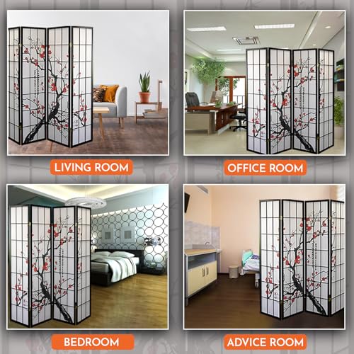 Legacy Decor 4-Panel Blossom Screen Portable Foldable Shoji Room Divider Black K541964