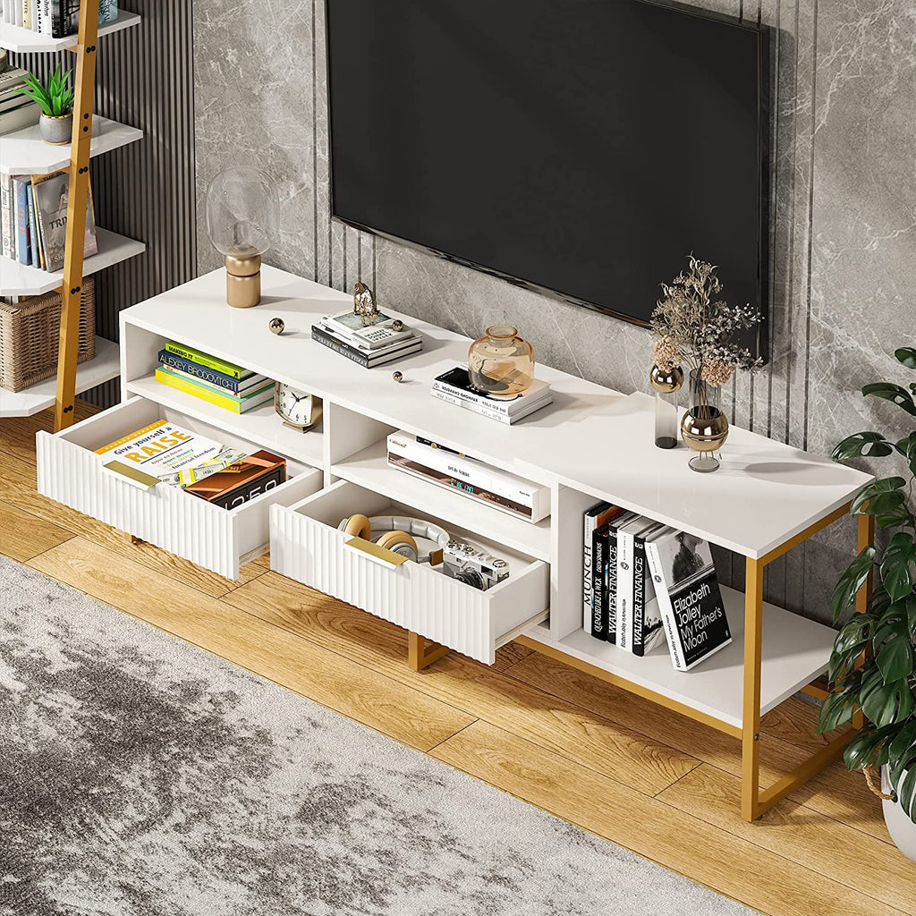 63" White and Gold TV Stand for TVs up to 65 Inches R215807