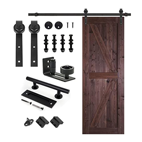 S&Z TOPHAND® 20 in x 84 in Elephant Gray British Brace Knotty Barn Door with 4FT Sliding Hardware Kit G149446