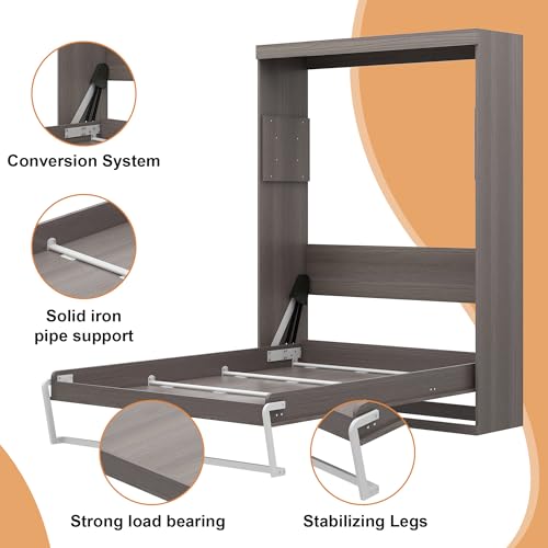 Murphy Bed Full - Space Saving, Convertible Hidden Bed, Brown C7991