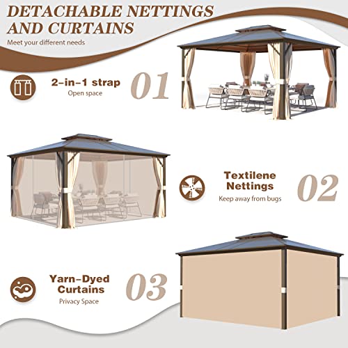 EROMMY 10' x 12' Hardtop Gazebo with Aluminum Frame and Double Roof Q573