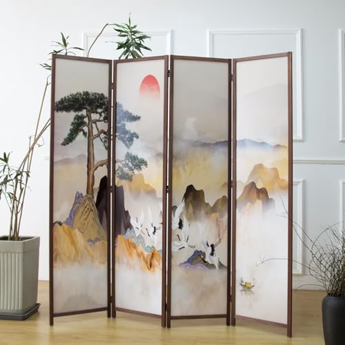 6 Panel Room Divider Screen, Double Faced, Mountain Landscape, 67" H x 94.5" W B114
