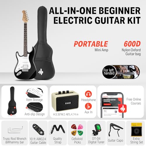 Donner DST-100B 39 Inch Electric Guitar Beginner Kit with Amplifier and Accessories W342