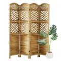 Folding Wood Room Divider with Shelves, 6 Panels, Natural K301