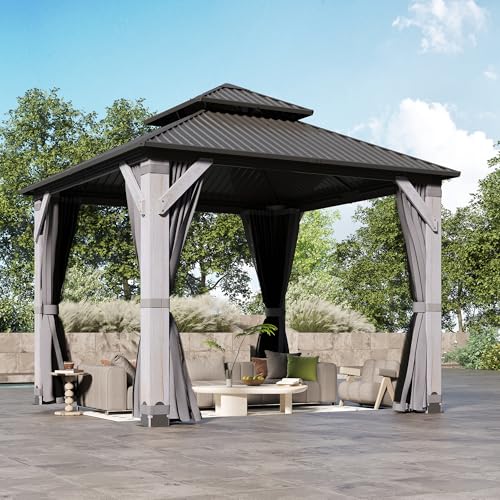 12'x12' Hardtop Gazebo with Galvanized Steel Roof, Aluminum Frame, Curtains & Netting X81832