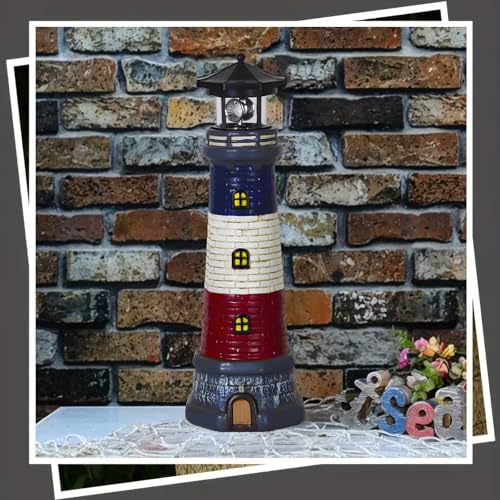 Solar Lighthouse Statue for Garden Yard Patio Decor B65450