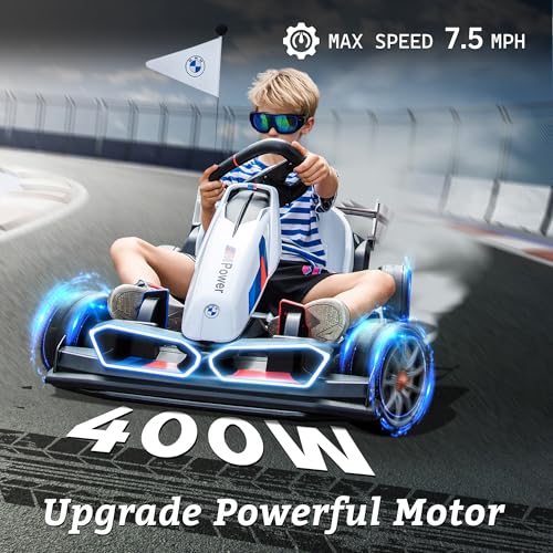 FORESEE 36V BMW Licensed Kids Electric Go Kart, Battery Powered Ride On Toy with Adjustable Seat, Black F2952