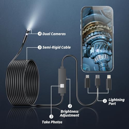 Endoscope Camera with Light, 1920P HD Borescope for iOS and Android, 16.4ft I603270