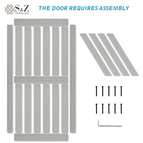 S&Z TOPHAND® 20 in x 84 in Elephant Gray British Brace Knotty Barn Door with 4FT Sliding Hardware Kit G149446