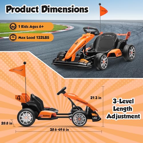ENYOPRO 24V 7Ah Electric Go Kart for Kids, Licensed McLaren Go Cart with Adjustable Seat P158
