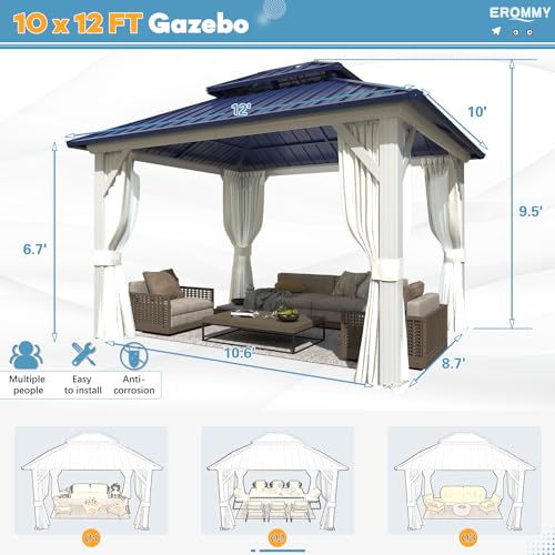 EROMMY 14'x20' Hardtop Gazebo Double Roof Galvanized Steel Outdoor Pavilion G3084