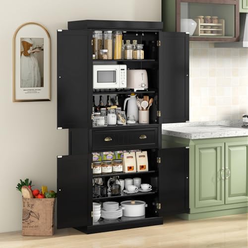Tangkula 72" Tall Kitchen Pantry Cabinet with 2 Cabinets and Drawer X61390