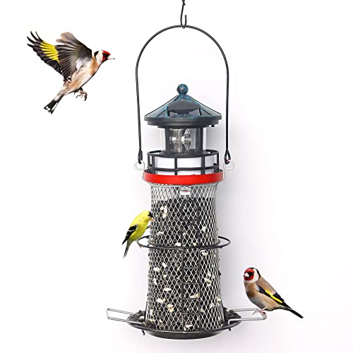 Solar Bird Feeder Lighthouse with Rotating LED Light, Blue G1024