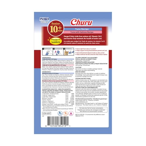 INABA Churu for Senior 10+ Creamy Lickable Cat Treats, Tuna & Chicken, 40 Tubes D3392