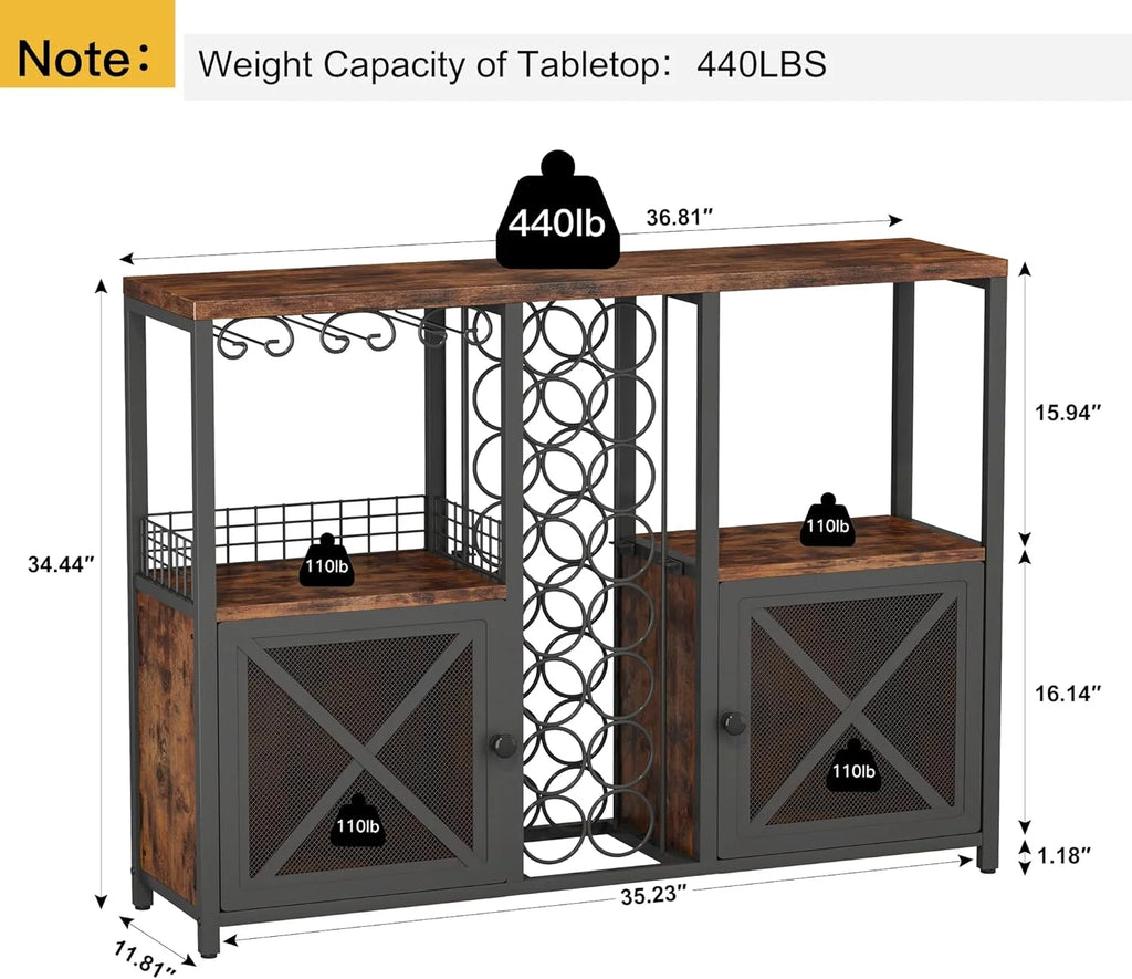Wooded Coffee Bar Cabinet with Storage Sideboard I2315