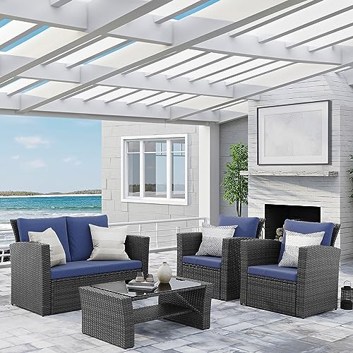 Wisteria Lane 4 Piece Outdoor Patio Furniture Set, Gray Rattan Sofa with Cushion P41861