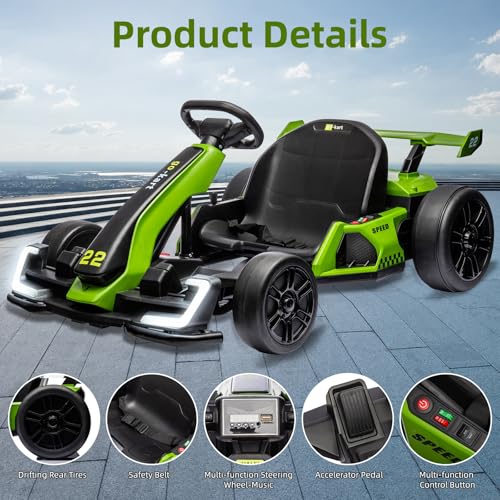 24V Kids Go Kart 300W Electric Drift Kart Car with Adjustable Seat, White X99654