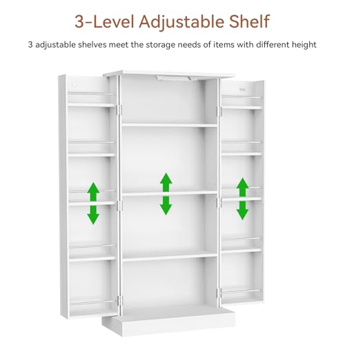 50" LED Kitchen Pantry Cabinet with Doors and Adjustable Shelves N13021