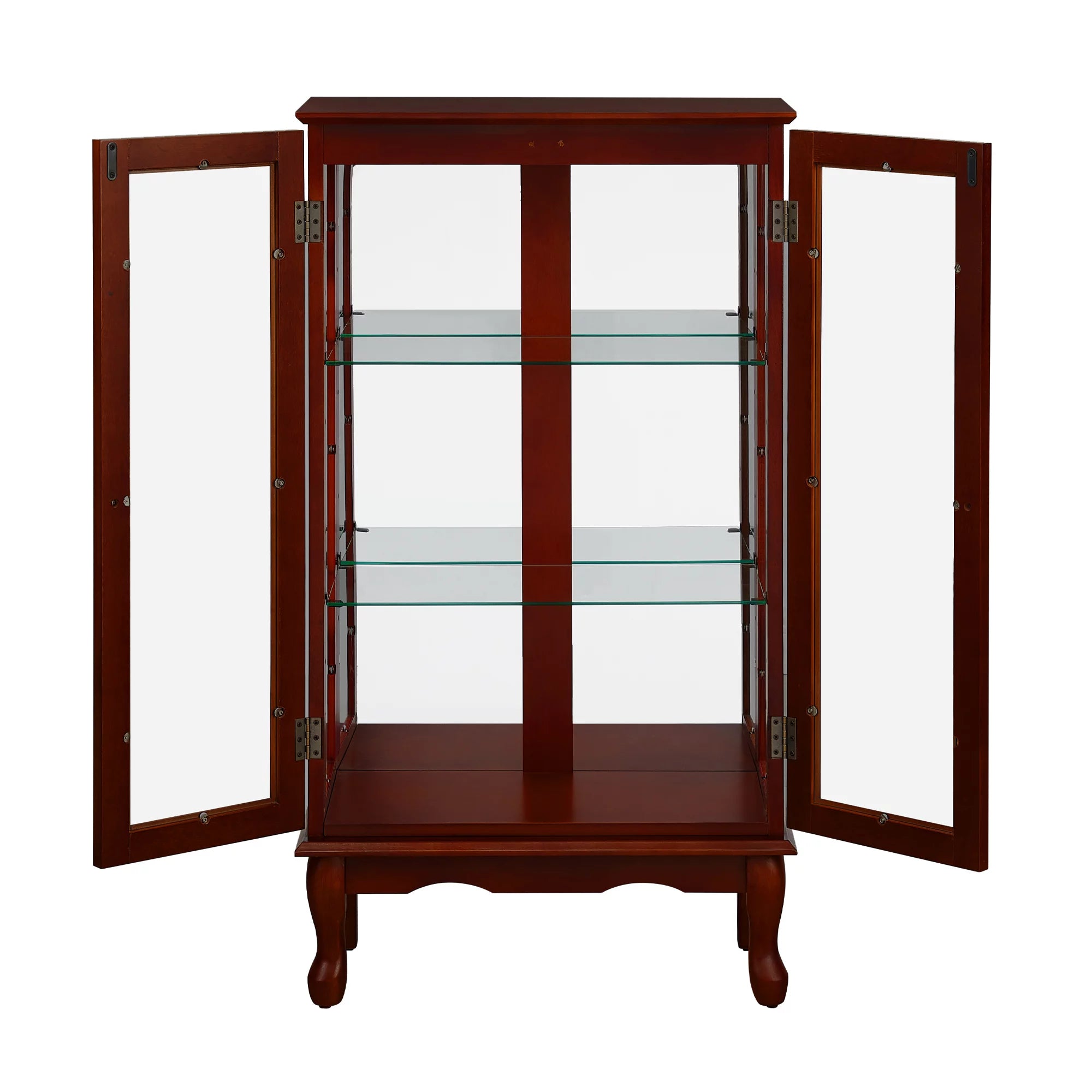 Ufurpie 3 Tier Curio Cabinet with Mirrored Back Panel and Tempered Glass Doors, Cherry M84574