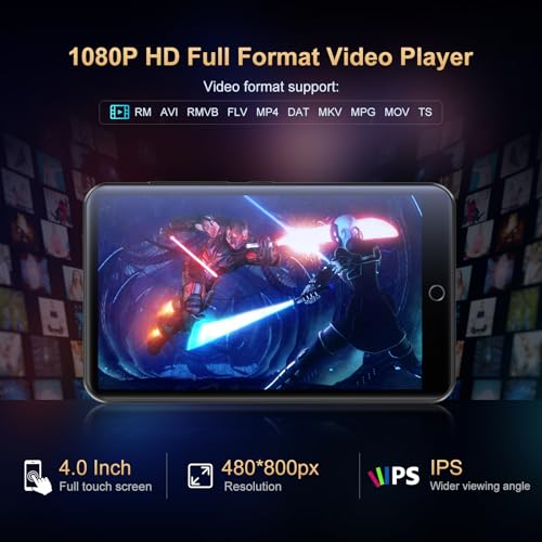 80GB MP3 Player with Bluetooth and WiFi, 4.0" Touch Screen, Black K1208