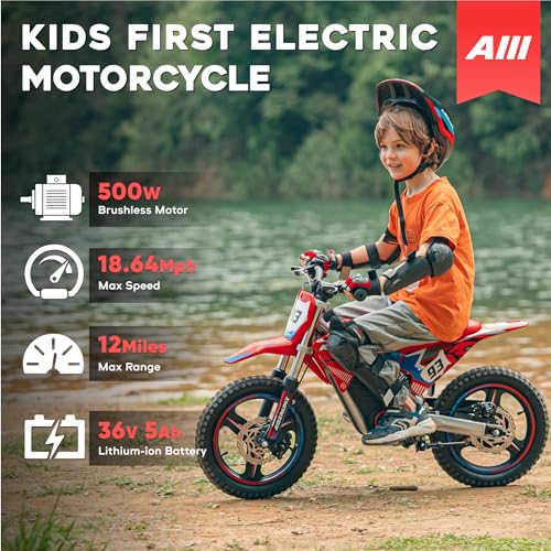 AIII Electric Dirt Bike for Kids 3-7, 12-Inch Off-Road Tires, Red X89100