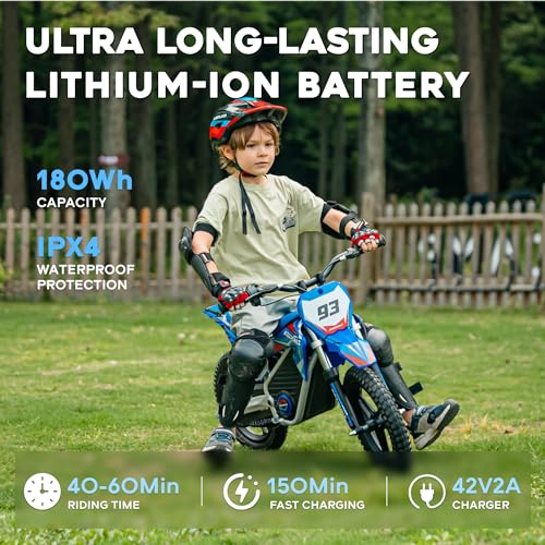 AIII Electric Dirt Bike for Kids 3-7, 12-Inch Off-Road Tires, Red X89100