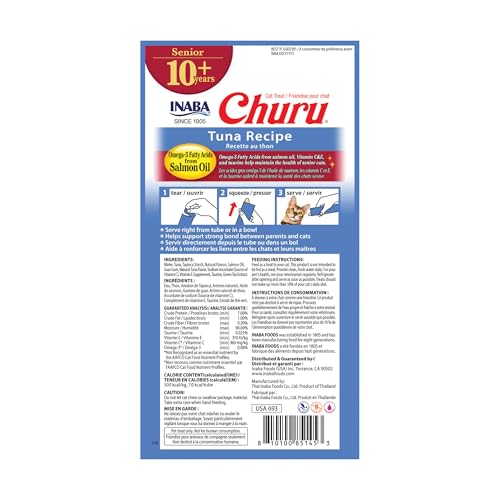 INABA Churu for Senior 10+ Creamy Lickable Cat Treats, Tuna & Chicken, 40 Tubes D3392