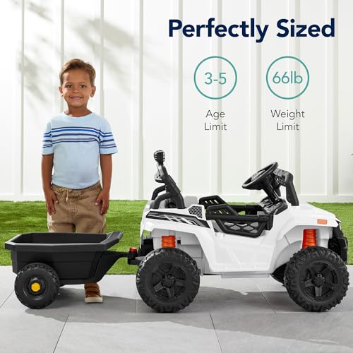 Kids 12V Electric Ride On UTV Car with Trailer, Parent Control, LED Lights, Bluetooth - Black C2735