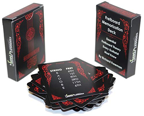 Fretboard Memorization Deck Guitar Flash Cards, Learn Key Signatures, Chord Formulas, Open & Bar Shapes, for Beginners, Intermediate Players & Homeschool Learners, 54-Card Pack
