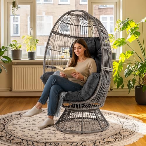 Bme Heavy Duty Wicker Egg Chair for Indoor & Outdoor, Black Base N148