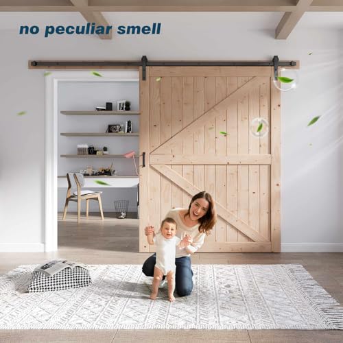FREDBECK 48in x 80in Sliding Wood Barn Door with 8FT Hardware Kit V8036