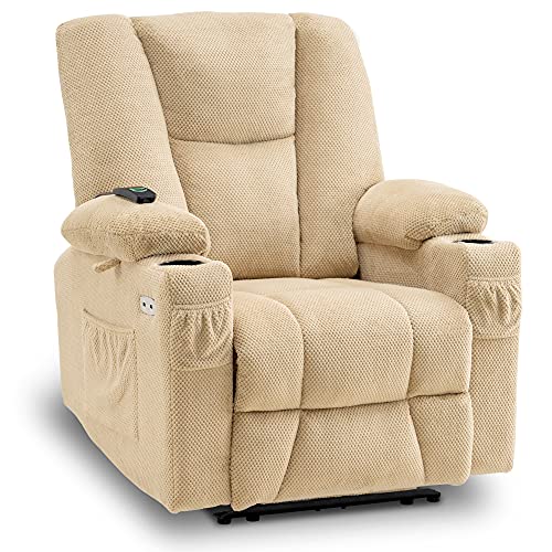 MCombo Zero Gravity Power Recliner Chair with Heat and Vibration Massage, USB & Type C Ports, Cup Holders, Fabric 8015 (Brown) Z599462
