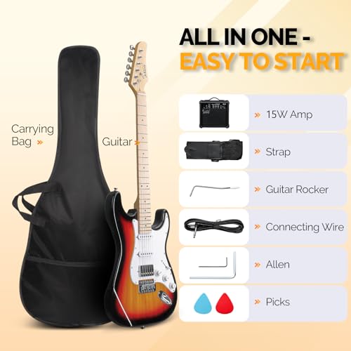 GLARRY Electric Guitar 39" Full Size with HSS Pickup, 20W Amp and Accessories Pack F820042