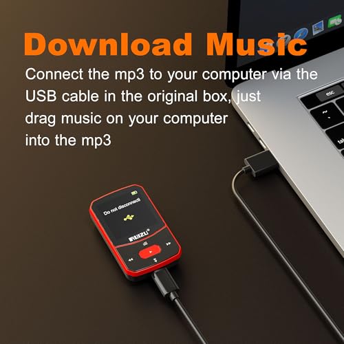 RUIZU 64GB Clip MP3 Player with Bluetooth 5.3, Red D1527