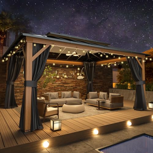 YOLENY 10'x13' Hardtop Gazebo with Aluminum Frame and Curtains F853