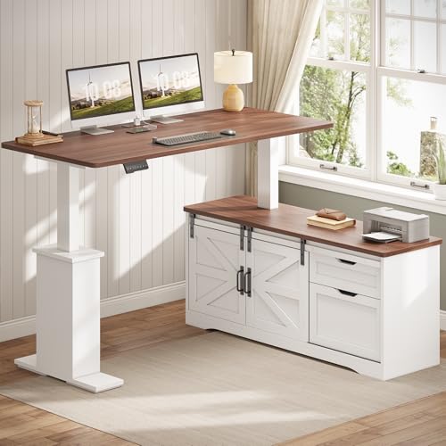 SEDETA Farmhouse L Shaped Standing Desk 55 inch with Drawers, Black E3650